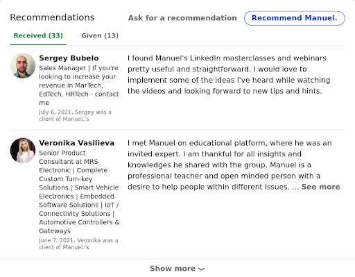 Profile for LinkedIn Influencer 